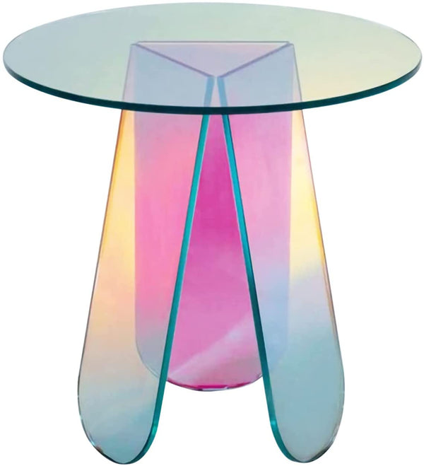 Acrylic Rainbow Color Coffee Table, Iridescent Glass End Table Round Side Table Modern Accent TV Table for Living Bed Room Decoration,small,Amazon Banned